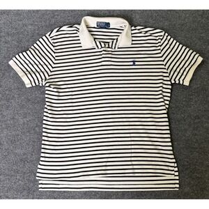 VTG Polo Ralph Lauren Mens Striped Short Sleeve Polo Shirt Blue Pony Logo Size L
